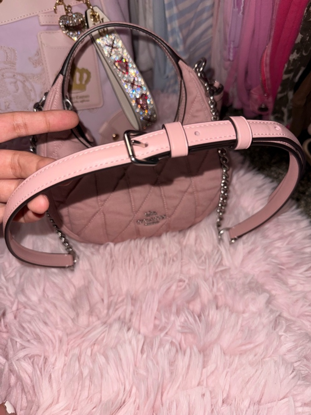Coach Carmen Ballerina Pink Quilted Crossbody Bag - Picture 15 of 16